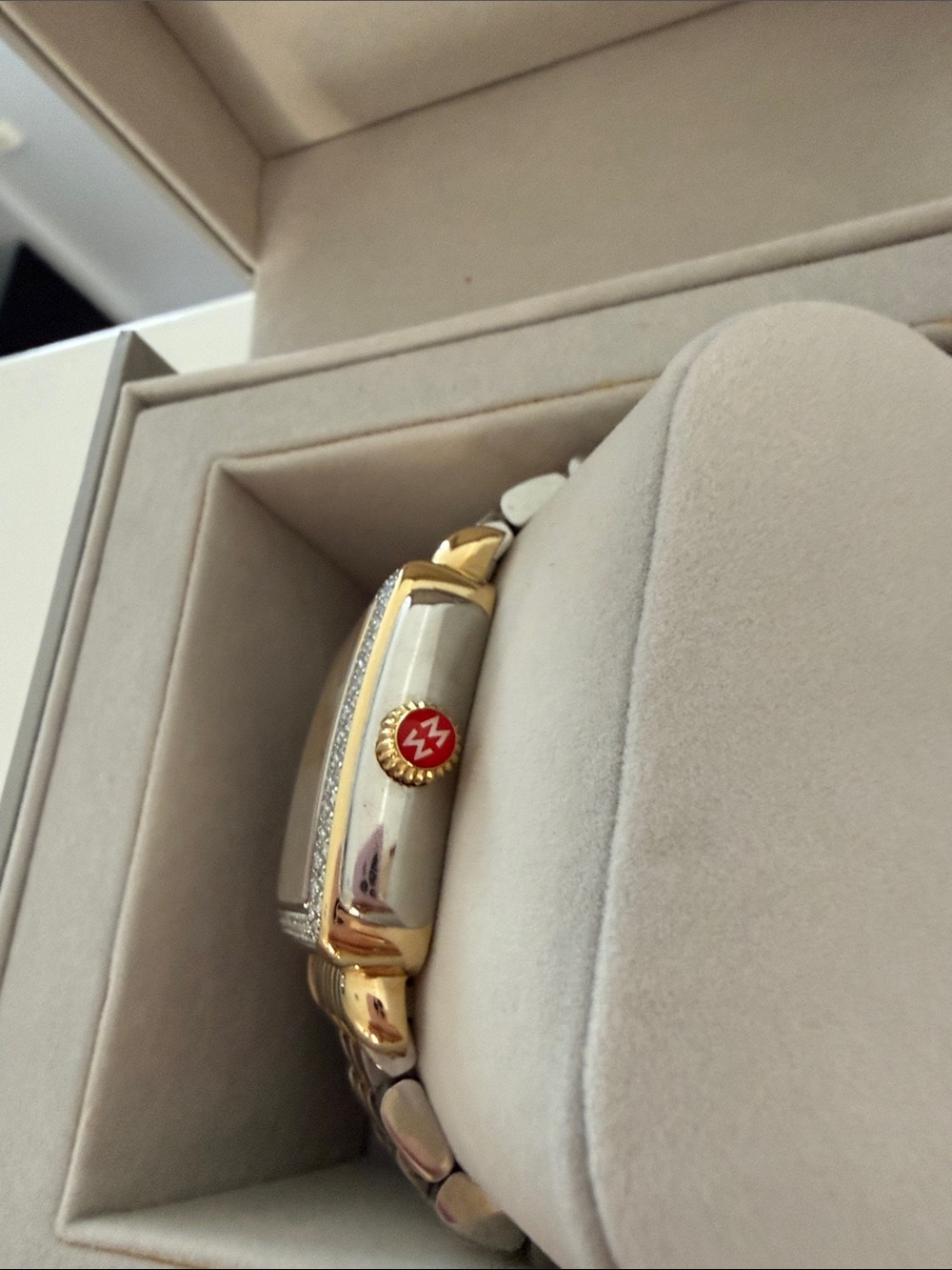 Michele Two-Tone Gold and Silver Diamond Bezel Women's Watch - Picture 11 of 12
